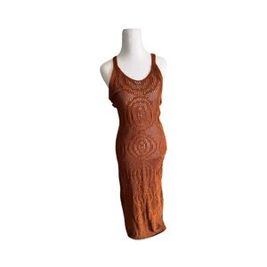 House of Harlow 1960‎ M Revolve Burnt Orange Crochet Open Knit Maxi Dress Nwt